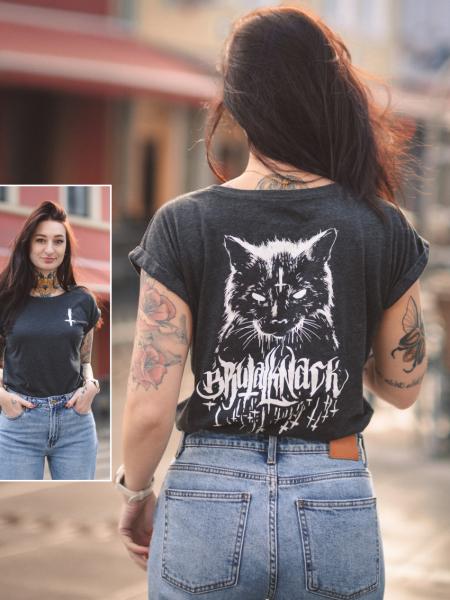 The Cat from Hell Extended Shirt [charcoal heather]